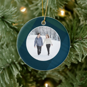 Classic plaid first married Christmas photo Ceramic Ornament