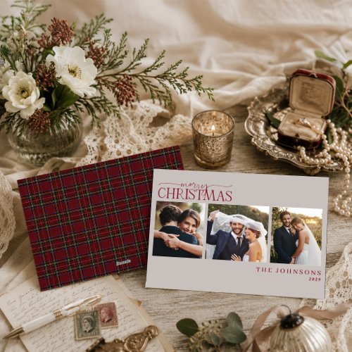 Classic Plaid First Married Christmas Photo Holiday Card