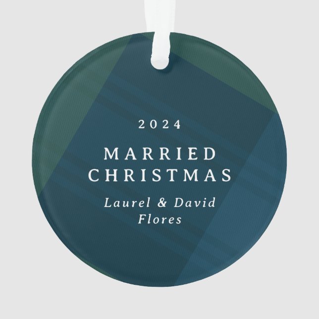 Classic plaid first married Christmas photo Ornament (Back)