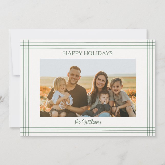 Classic plaid frame minimalist Holiday photo card (Front)