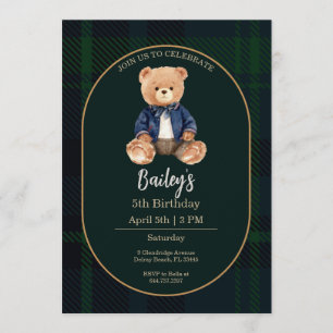 Classic Plaid Little Bear Birthday Invitation