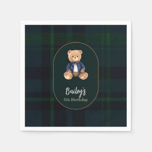 Classic Plaid Little Bear Birthday Napkins