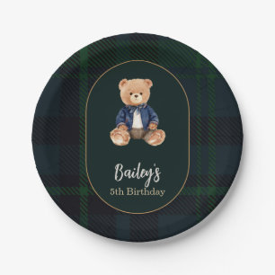 Classic Plaid Little Bear Birthday Paper Plates