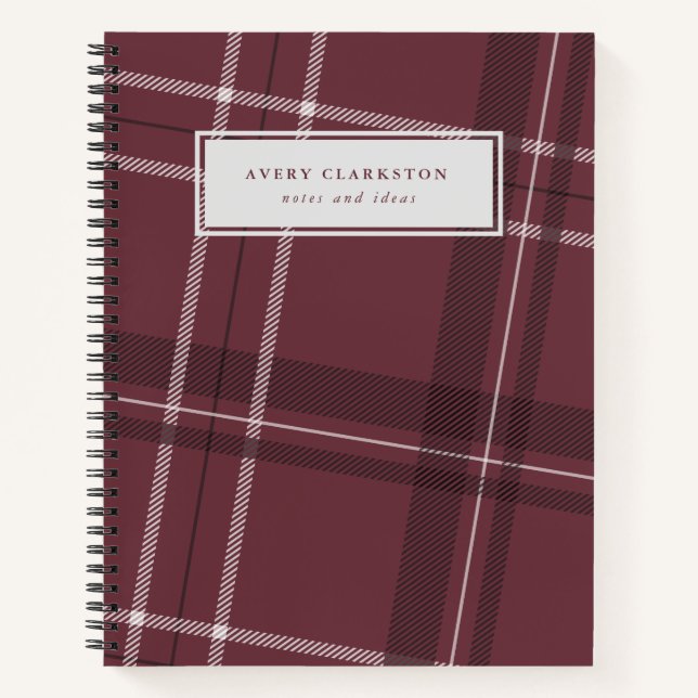 Classic plaid mauve personalized notebook (Front)