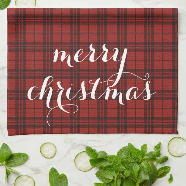 Classic Plaid Merry Christmas Festive -  Kitchen Towel (Folded)
