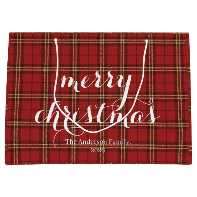 Classic Plaid Merry Christmas Festive -  Large Gift Bag (Front)