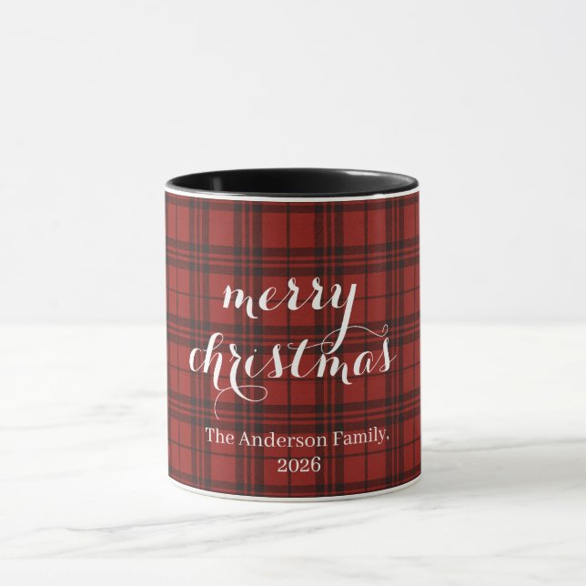Classic Plaid Merry Christmas Festive -  Mug (Center)