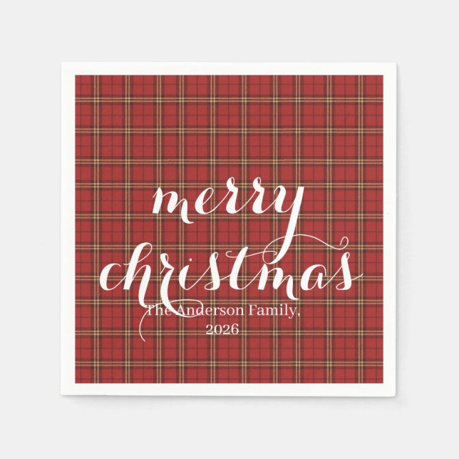 Classic Plaid Merry Christmas Festive -  Napkins (Front)