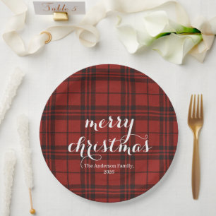 Classic Plaid Merry Christmas Festive -  Paper Plates