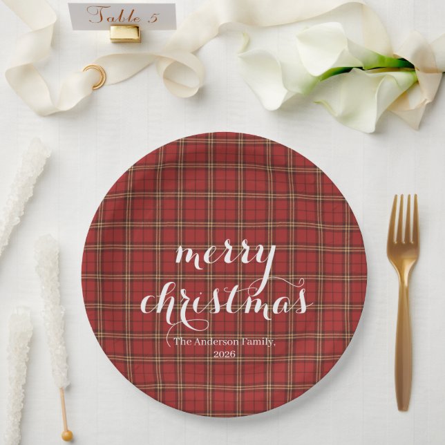 Classic Plaid Merry Christmas Festive -  Paper Plates (Wedding)