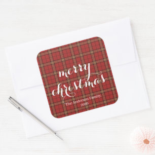 Classic Plaid Merry Christmas Festive -  Square Sticker