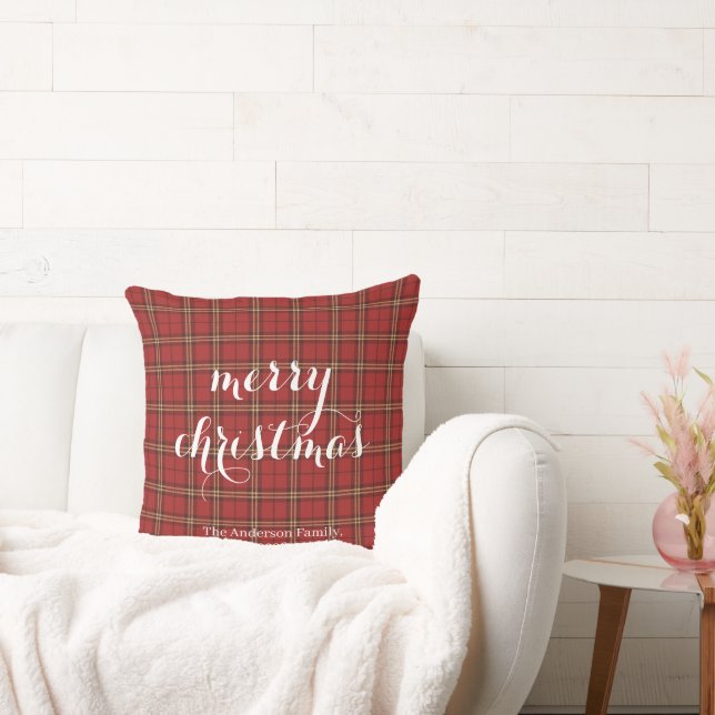 Classic Plaid Merry Christmas Festive -  Throw Pillow (Couch)