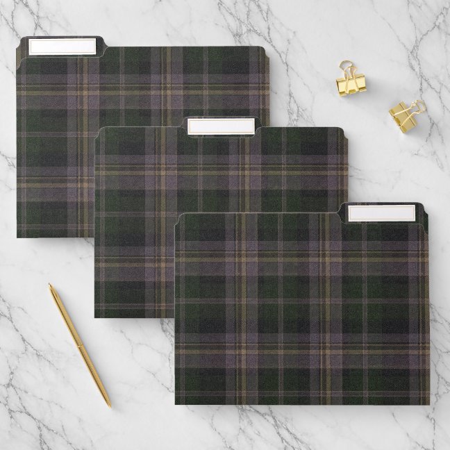 Classic Plaid Pattern Forest Green Charcoal File Folder