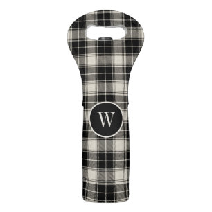 Classic Plaid Pattern in Black and Off White Wine Bag