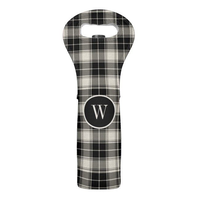 Classic Plaid Pattern in Black and Off White Wine Bag (Front)