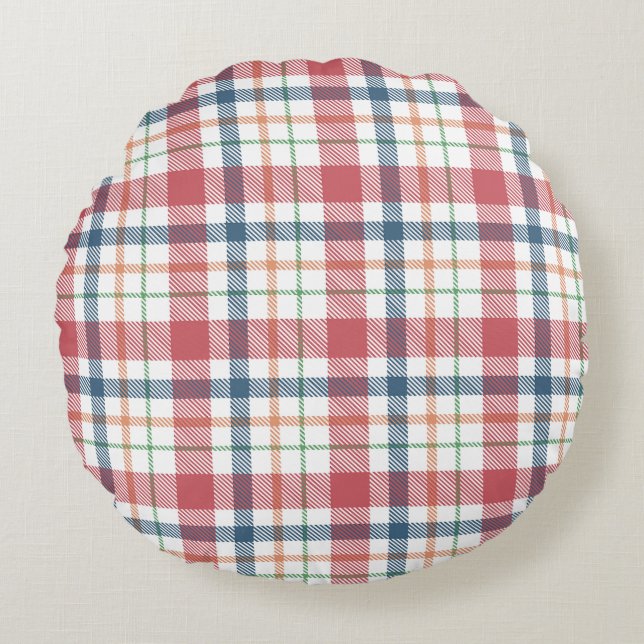 Classic Plaid Pattern Round Pillow (Front)