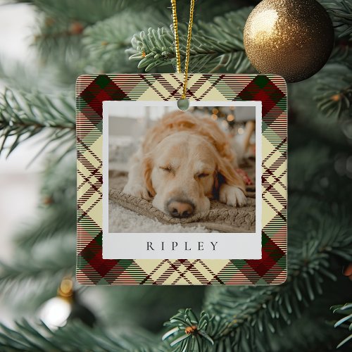 Classic Plaid Personalized Pet Dog Photo Ceramic Ornament