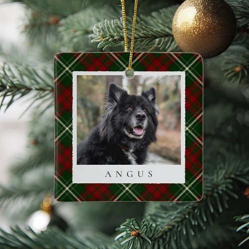 Classic Plaid Personalized Pet Dog Photo Ceramic Ornament