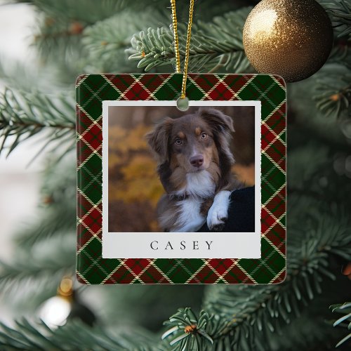 Classic Plaid Personalized Pet Dog Photo Ceramic Ornament