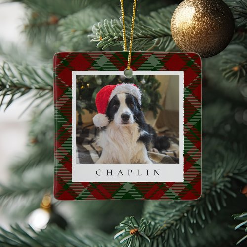 Classic Plaid Personalized Pet Dog Photo Ceramic Ornament