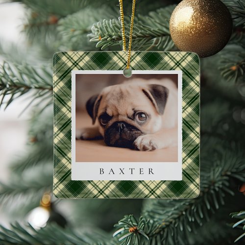 Classic Plaid Personalized Pet Dog Photo Ceramic Ornament