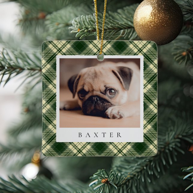 Classic Plaid Personalized Pet Dog Photo Ceramic Ornament (Creator Uploaded)