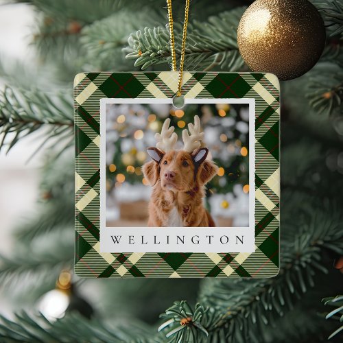 Classic Plaid Personalized Pet Dog Photo Ceramic Ornament