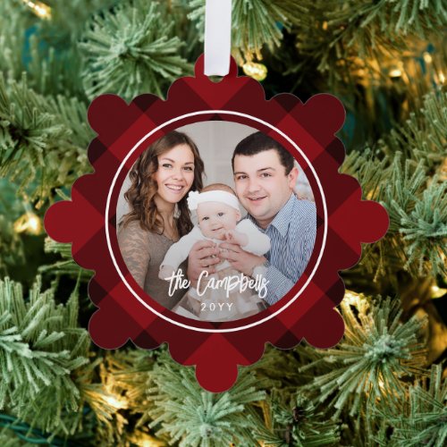 Classic Plaid Photo Ornament Holiday Card