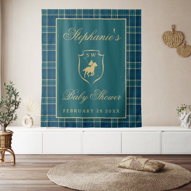 Classic Plaid Polo Equestrian Baby Shower Backdrop (Creator Uploaded)