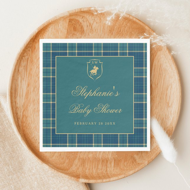 Classic Plaid Polo Green Equestrian Baby Shower Napkins (Creator Uploaded)