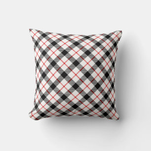 Classic Plaid Red Black White Holiday Throw Pillow