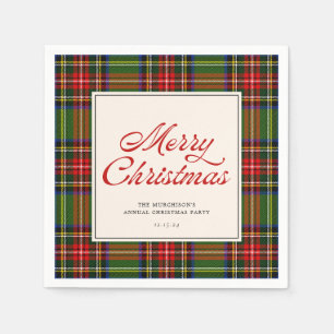 Classic Plaid Retro Script Merry Christmas Party Napkins