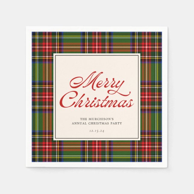 Classic Plaid Retro Script Merry Christmas Party Napkins (Front)