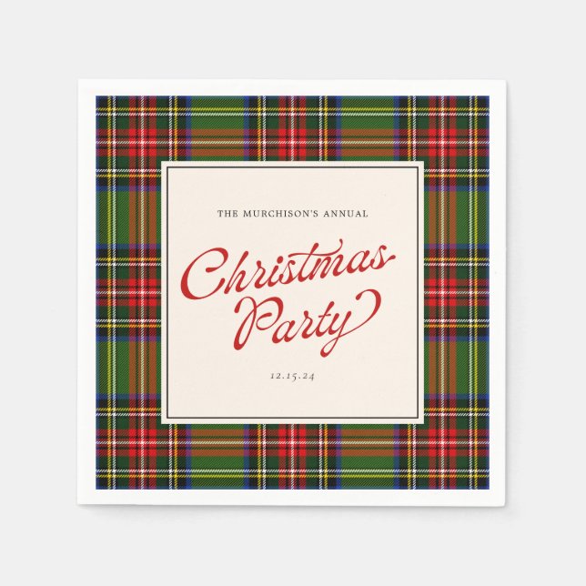 Classic Plaid Retro Script Merry Christmas Party Napkins (Front)
