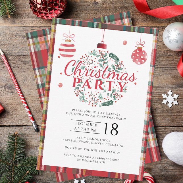 Classic Plaid Script Christmas Party Invitation (Classic Plaid Script Christmas Party Invitation)