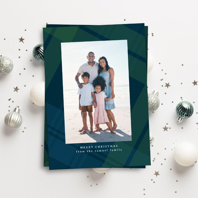 Classic plaid simple vertical Christmas photo Holiday Card (Creator Uploaded)