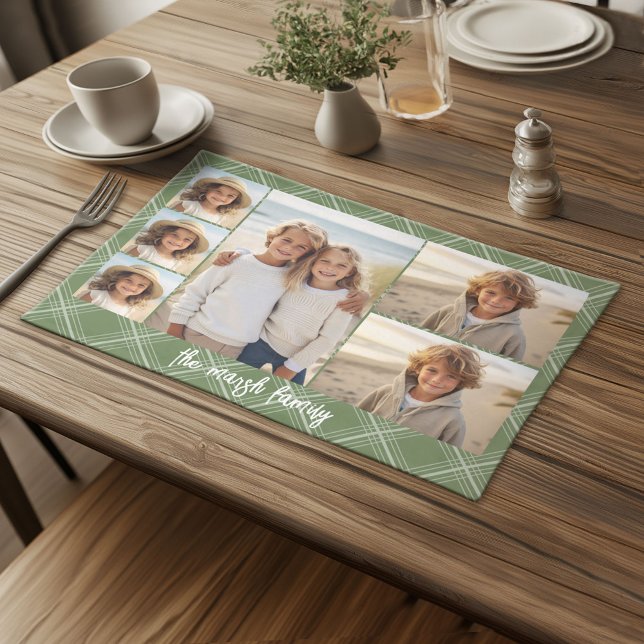 classic plaid stripes - 6 Photo Collage Cloth Placemat (Custom Cloth Place met with Photo Collage)