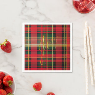 Classic Plaid Tartan 'Joy' Calligraphy Decorative Napkins