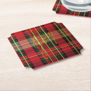 Classic Plaid Tartan 'Joy' Calligraphy Decorative Paper Coaster
