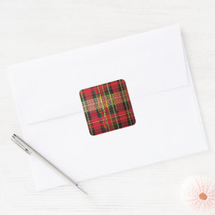 Classic Plaid Tartan 'Joy' Calligraphy Decorative Square Sticker
