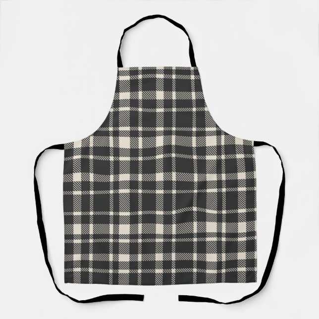 Classic Plaid Tartan Pattern-Black & Off-White Apron (Front)
