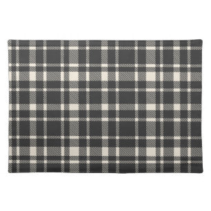 Classic Plaid Tartan Pattern-Black & Off-White Cloth Placemat