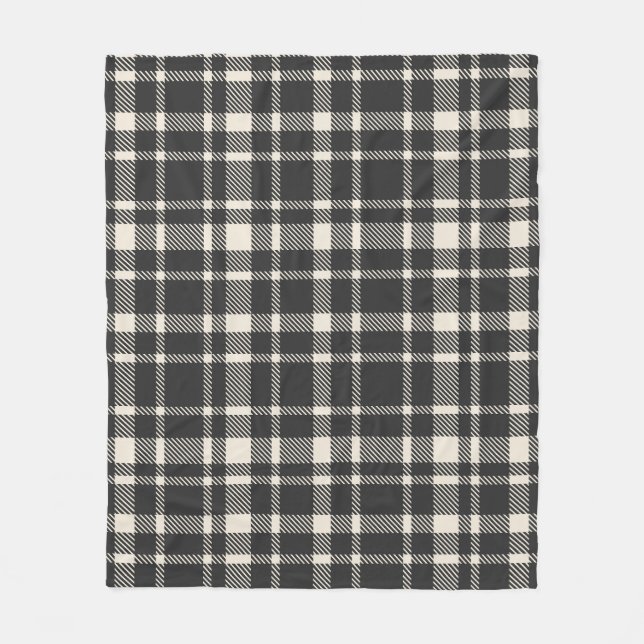 Classic Plaid Tartan Pattern-Black & Off-White Fleece Blanket (Front)