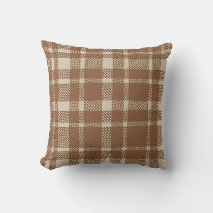 Classic Plaid Tartan Pattern-Brown & Warm Taupe Throw Pillow