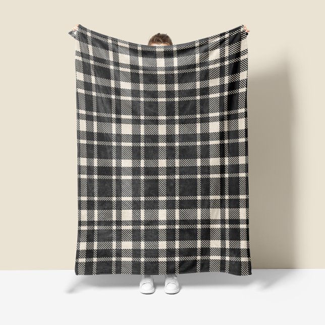 Classic Plaid Tartan Pattern- Charcoal Black  Fleece Blanket (Creator Uploaded)