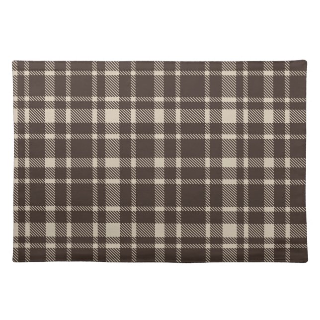 Classic Plaid Tartan Pattern-Dark Brown & Taupe Cloth Placemat (Front)