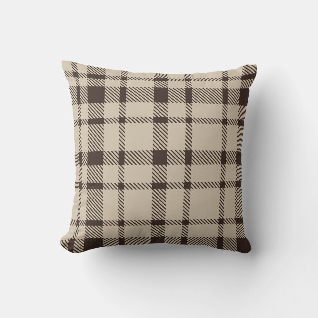 Classic Plaid Tartan Pattern-Dark Brown & Taupe Throw Pillow (Front)