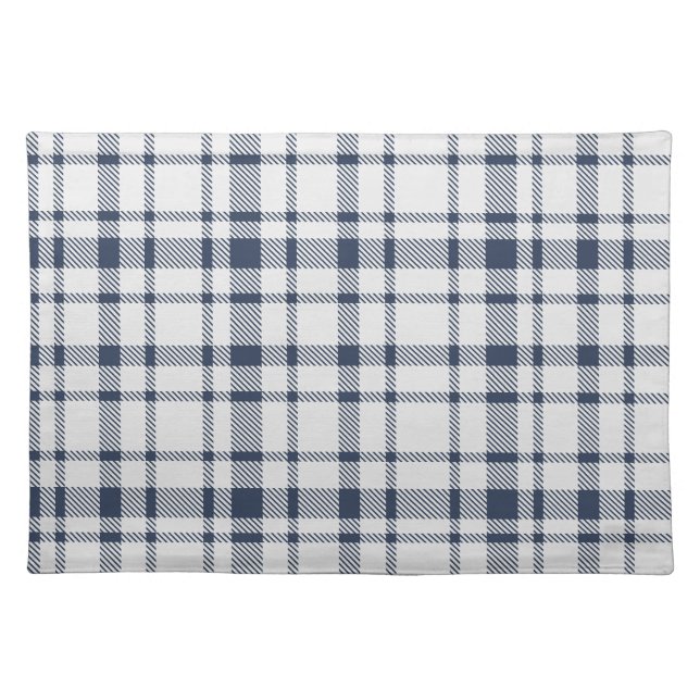 Classic Plaid Tartan Pattern-Dark Navy & White Cloth Placemat (Front)