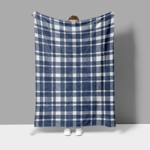 Classic Plaid Tartan Pattern-Dark Navy & White Fleece Blanket