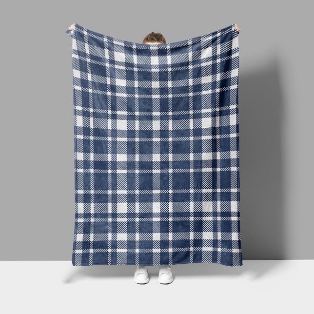 Classic Plaid Tartan Pattern-Dark Navy & White Fleece Blanket (Creator Uploaded)